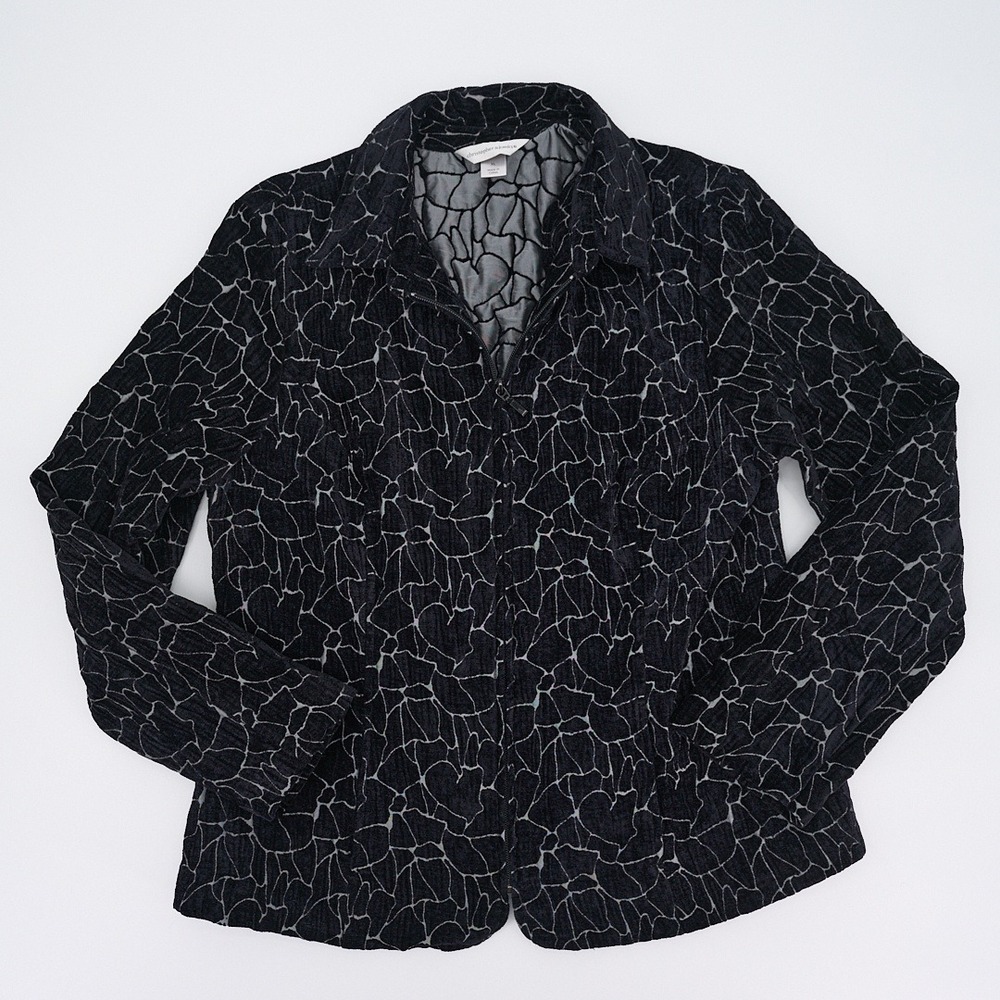 Christopher & Banks Black Gray Zip-Front Jacket Textured Abstract Pattern